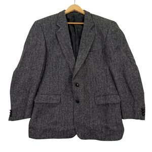 Brook Taverner Harris Tweed Mens 44R Blazer Grey Herringbone Sport Coat Jacket